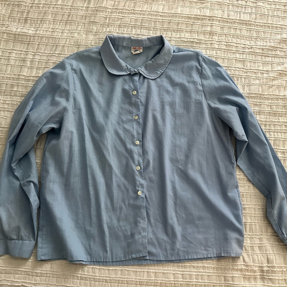 Vintage Deadstock Light Blue Button-Up Top with Peter Pan Collar